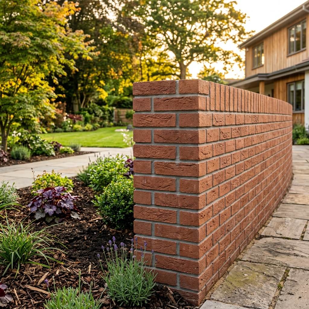 Close up of brick retaining wall