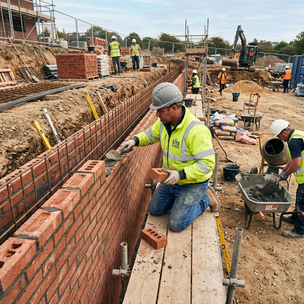 Retaining wall construction in progress