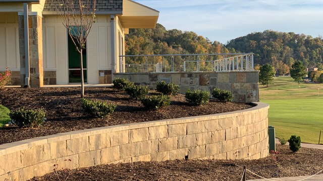 Garden retaining wall and steps