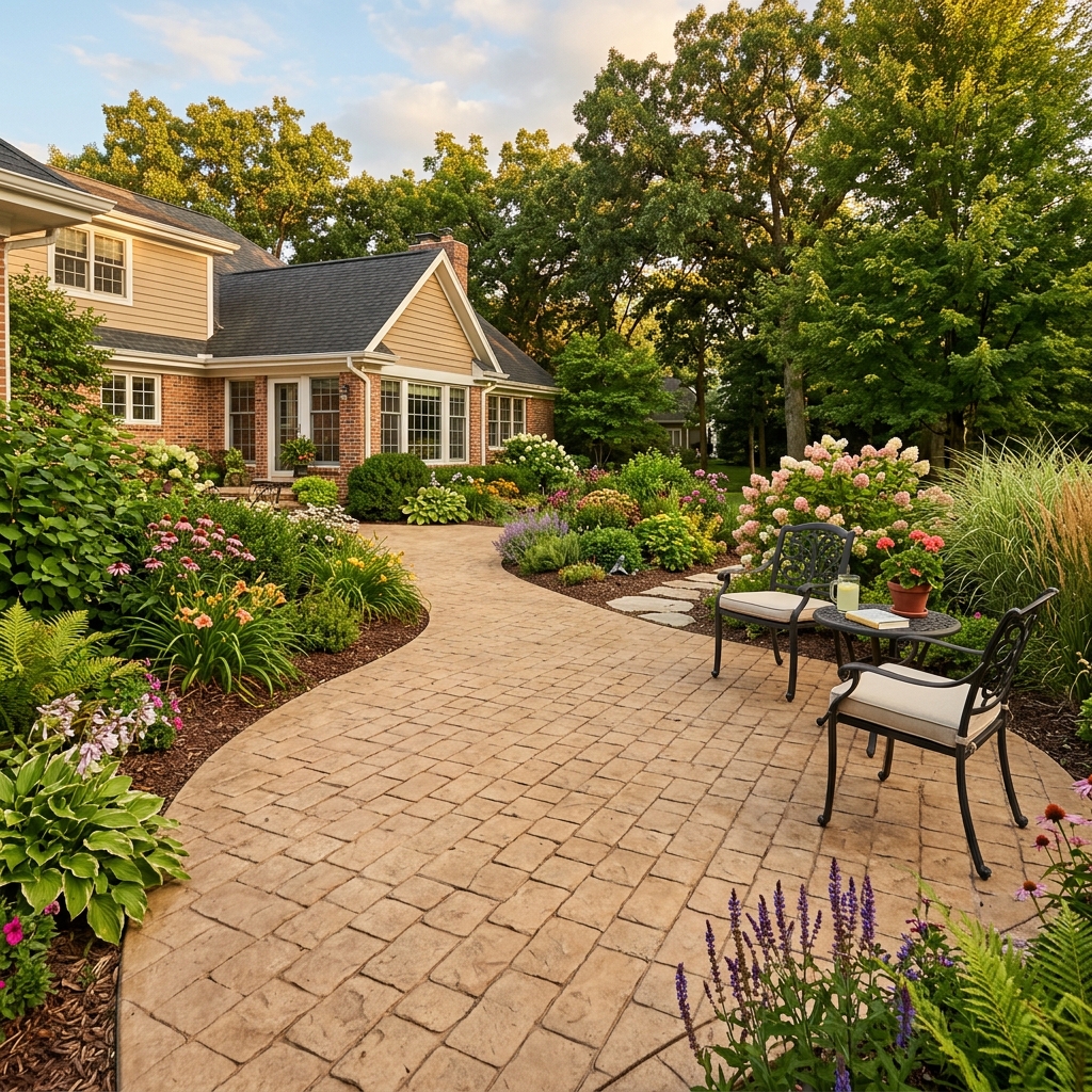 Stamped concrete decorative surface with stone pattern