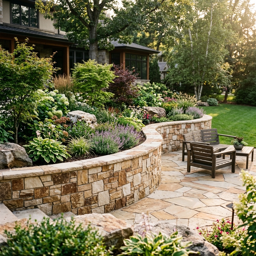 Detailed stone retaining wall craftsmanship